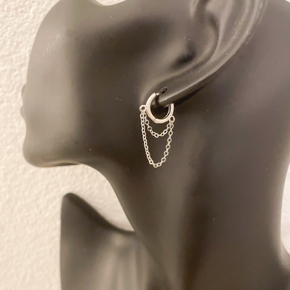 925 Sterling Silver Huggie Earrings Dangle Chain Earrings Small Hoops Huggies - Picture 5 of 6